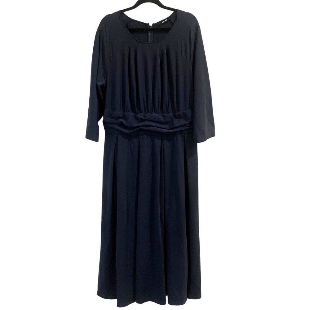 eShakti 3/4 Sleeve Flowy Midi Dress Dark Navy Blue Plus Size 1X 18W
